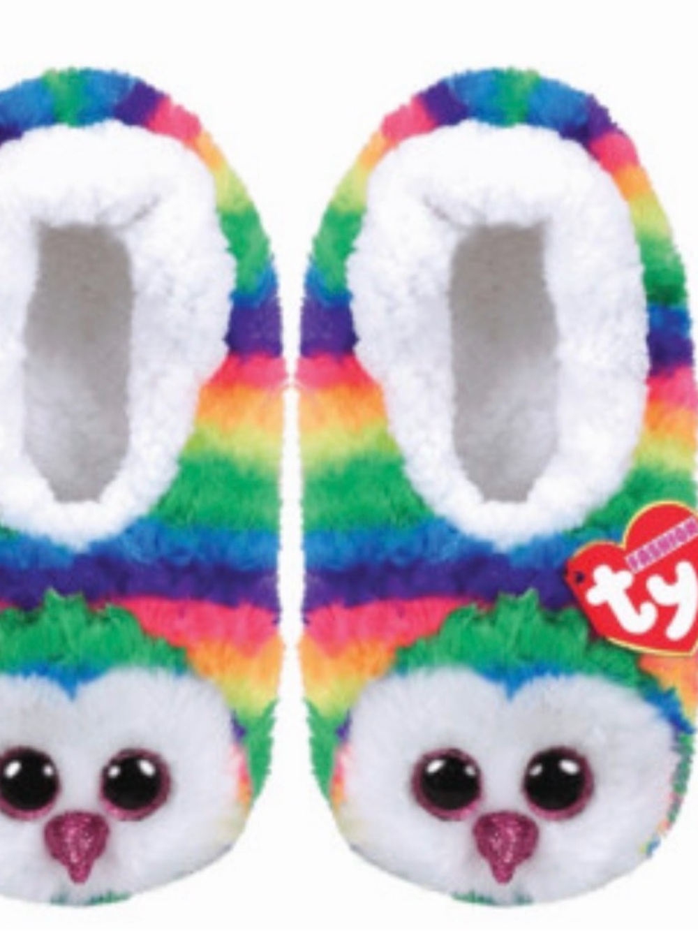 Ty Rainbow Plush Kids Slippers with Owl Face